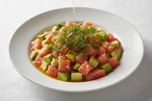 Salted Salmon with Avocado and Sunflower Oil