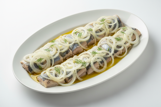 Salted Herring with Onions and Sunflower Oil